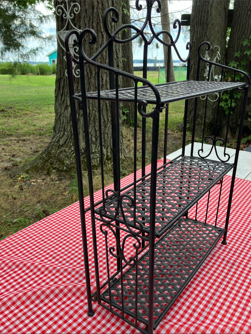 Cast Iron Three Shelf Stand With Lattice Shelves Which Fold Down - Picture 3 of 11